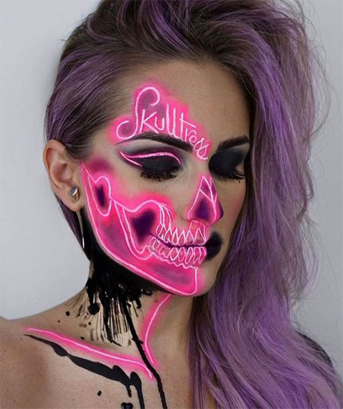 10-Amazing-Neon-Face-Paint-Makeup-Ideas-For-Halloween-2019-6